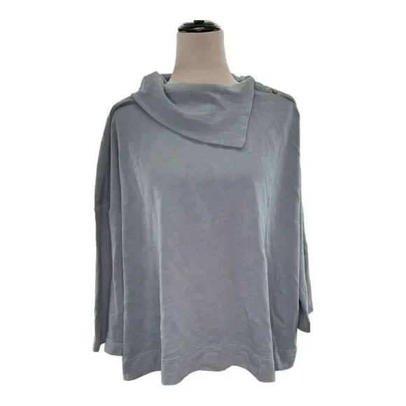 NWT J. Jill Petite Sz XL Split Neck Button Turtleneck Light Blue Cotton Sweater - Picture 2 of 14